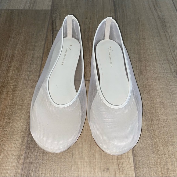 By Anthropologie Sheer Mesh Ballet Flats Cream Ivory Sz 10 Chic Balletcore - Picture 4 of 11